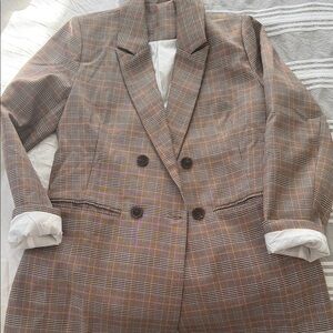 Classic Plaid Double-Breasted Blazer